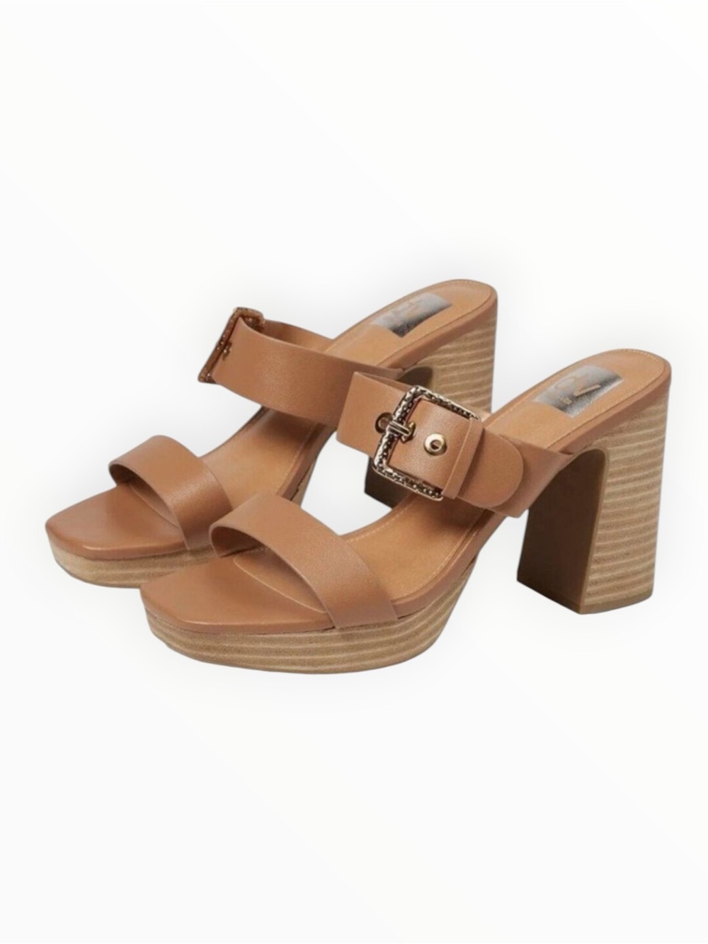 DOLCE VITA Platform Sandal 10 US Beige PU Leather Block Heel Slip-On Brown Shoes